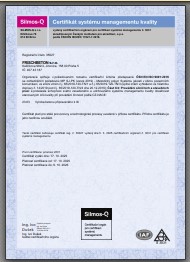 Certifikát systému managementu kvality dle ČSN EN ISO 9001:2016